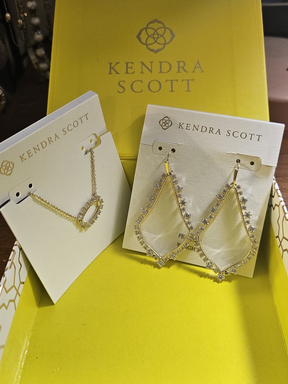 Kendra Scott Gold Teardrop Statement Earrings with Necklace